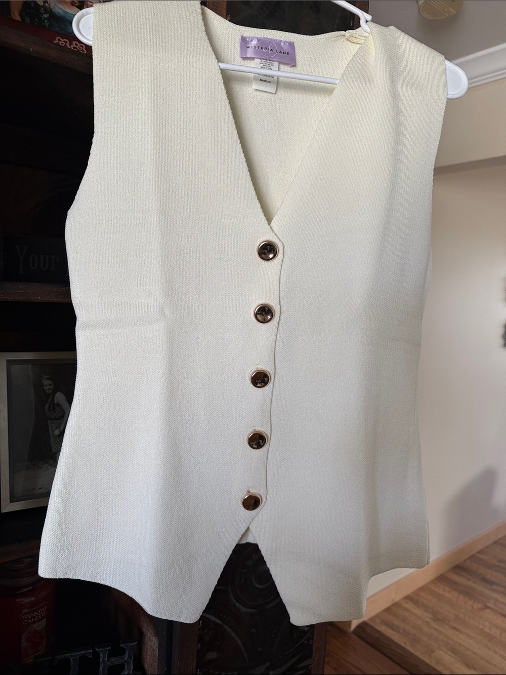 Sleeveless Cream Button-Front Knit Top by Wisteria Lane